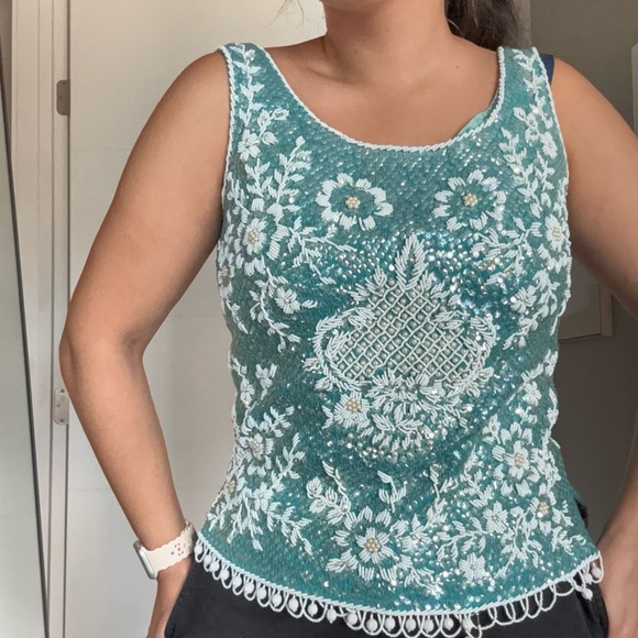 Stephen Chu 'Beaded Sweater Factory' lined sequin beaded sleeveless top M - Picture 12 of 12